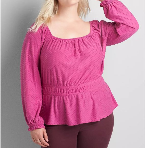 Plus Size 38/40 6X/7X Lane Bryant Pink Illiusion Top Square-Neck Blouse womens - Picture 1 of 5